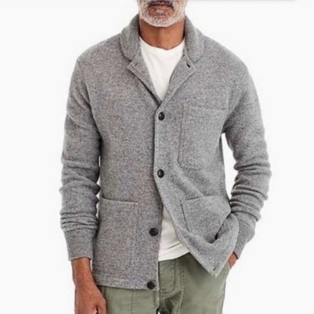 J.Crew Lambswool  Shawl Collar  Chore Cardigan in Gray Size Medium
